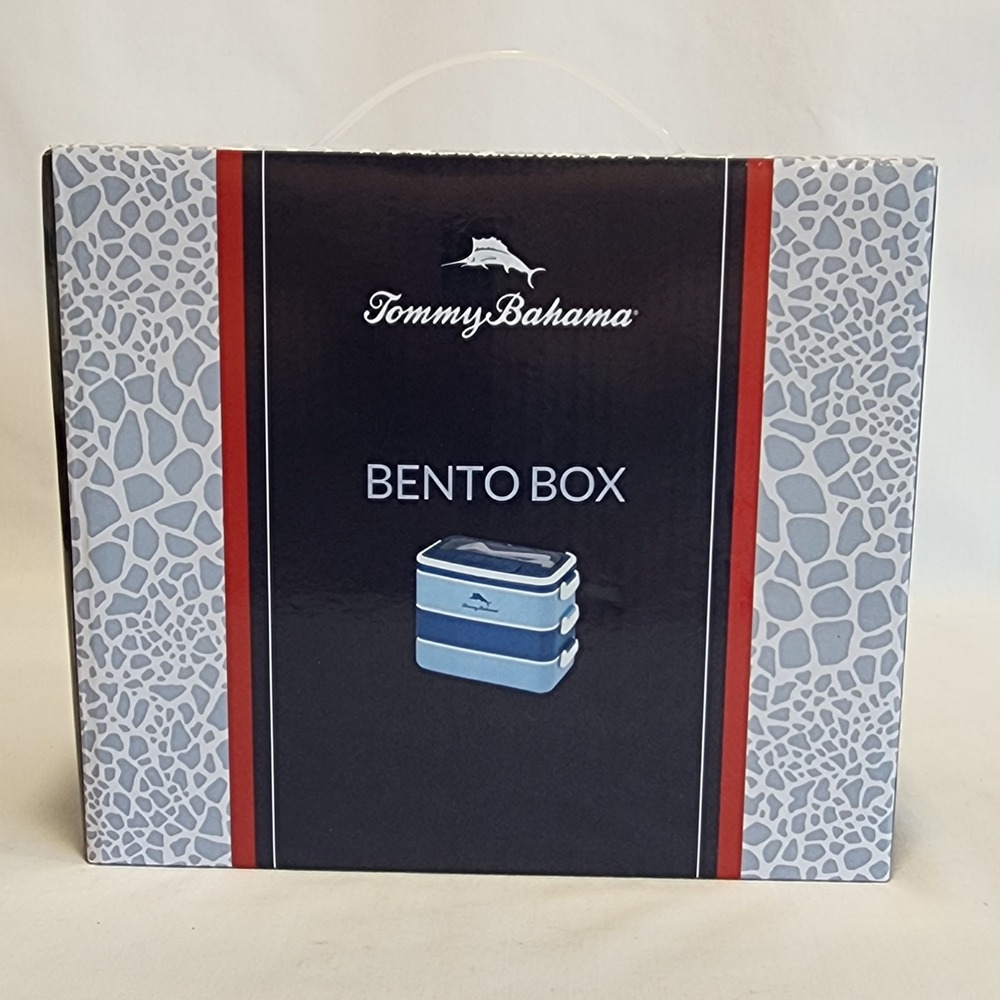 Tommy Bahama Bento Box Blue Multi Tier Leakproof Lunch Box with Cutlery INV01009